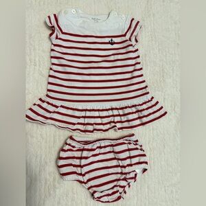 Ralph Lauren Red and White Stripe Dress and Diaper Cover Set